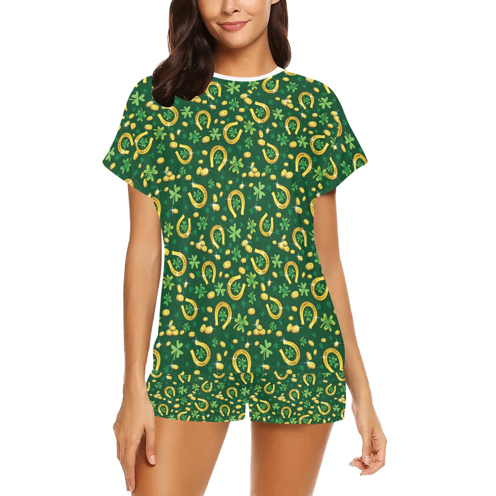 Shamrock Horse Shoes Saint Patrick's Day Print Design LKS307 Women's Short Pajama Set