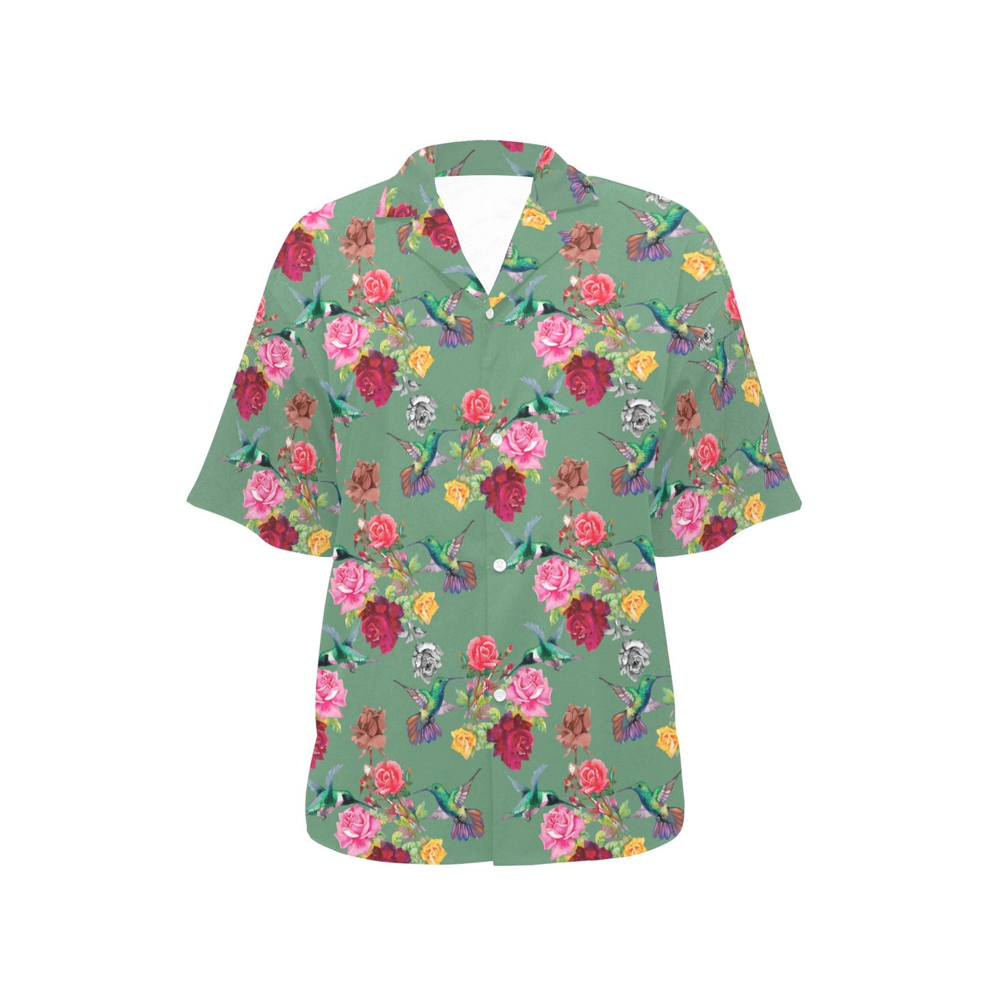 Hummingbird with Rose Themed Print Women's Hawaiian Shirt