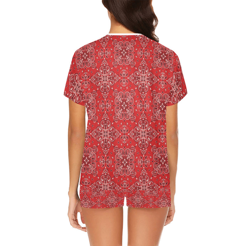 Bandana Red Pattern Print Design LKS3010 Women's Short Pajama Set