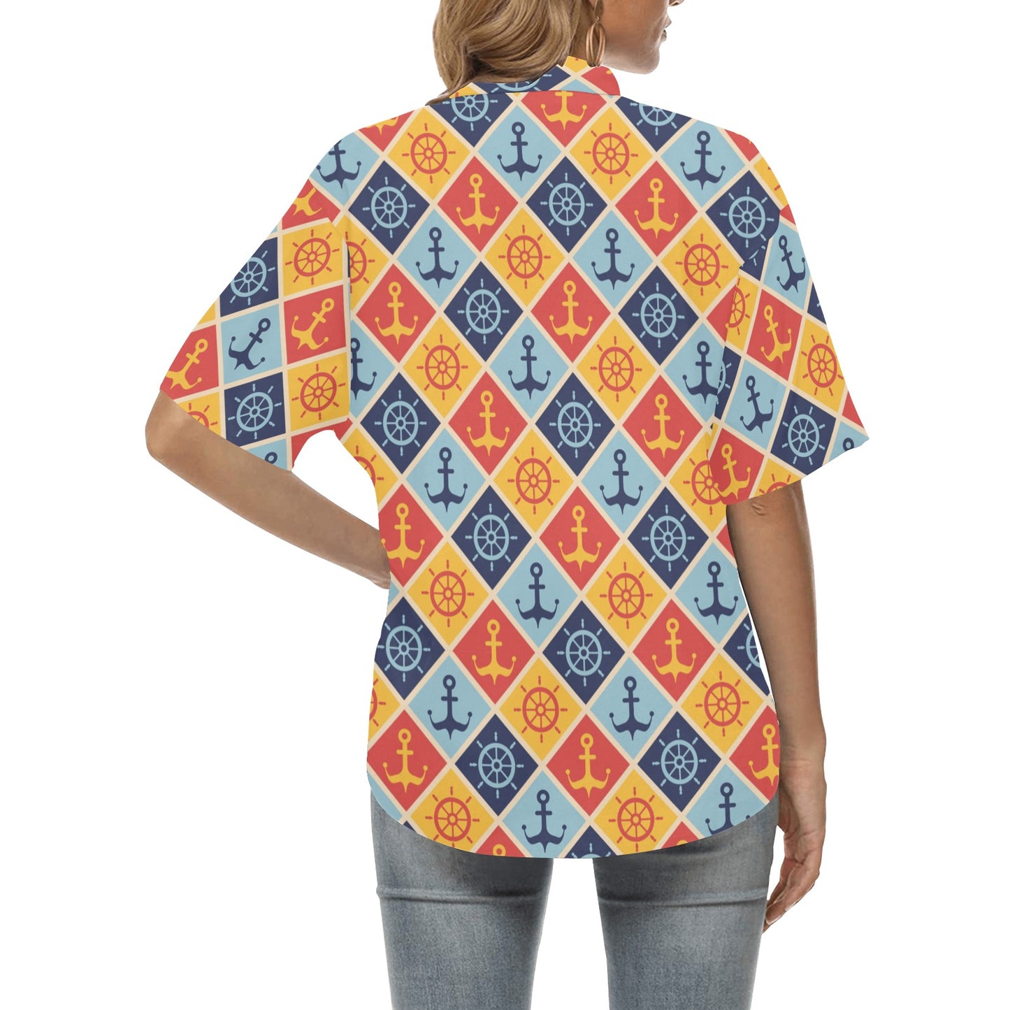 Nautical Pattern Design Themed Print Women's Hawaiian Shirt