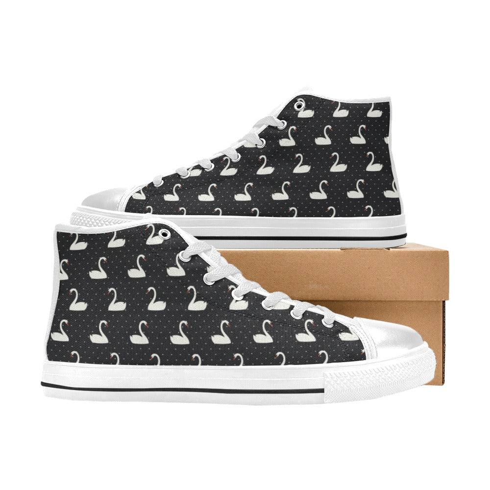 Swan Print Design LKS401 High Top Women's White Shoes