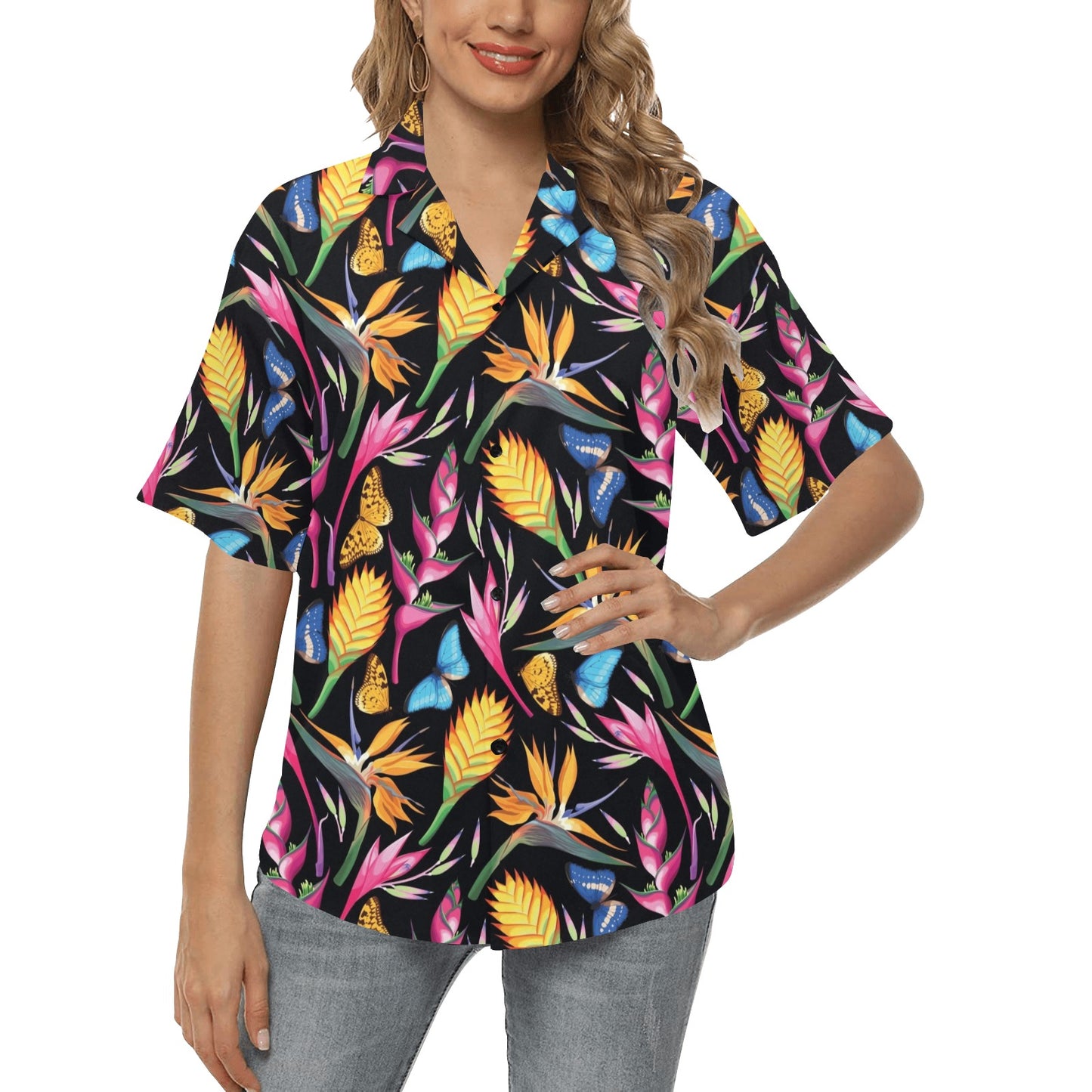 Tropical Flower Pattern Print Design TF016 Women's Hawaiian Shirt