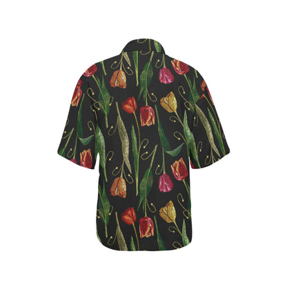Tulip Embroidered Pattern Print Design TP01 Women's Hawaiian Shirt