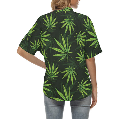 Pot Leaf Pattern Print Design A03 Women's Hawaiian Shirt