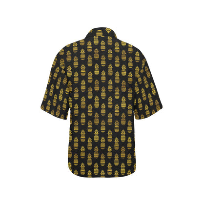 Pineapple Gold Tribal Style Print Women's Hawaiian Shirt