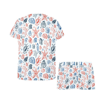 Seashell Print Design LKS307 Women's Short Pajama Set