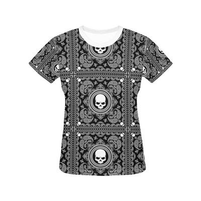 Bandana Skull Print Design LKS303 Women's  T-shirt