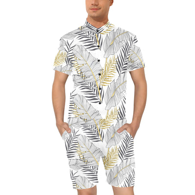 Gold Glitter Tropical Palm Leaves Men's Romper