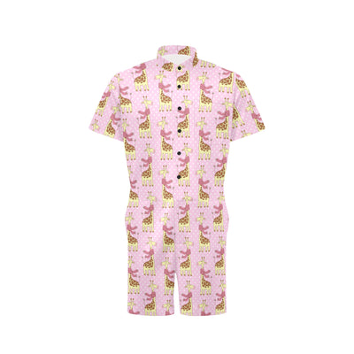 Giraffe Cute Pink Polka Dot Print Men's Romper