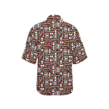 Skeleton Pattern Print Women's Hawaiian Shirt