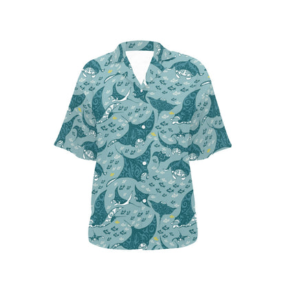 Manta Ray Tribal Pattern Print Design 03 Women's Hawaiian Shirt