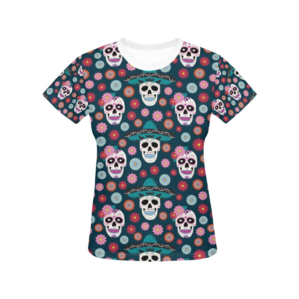 Sugar Skull Print Design LKS308 Women's  T-shirt