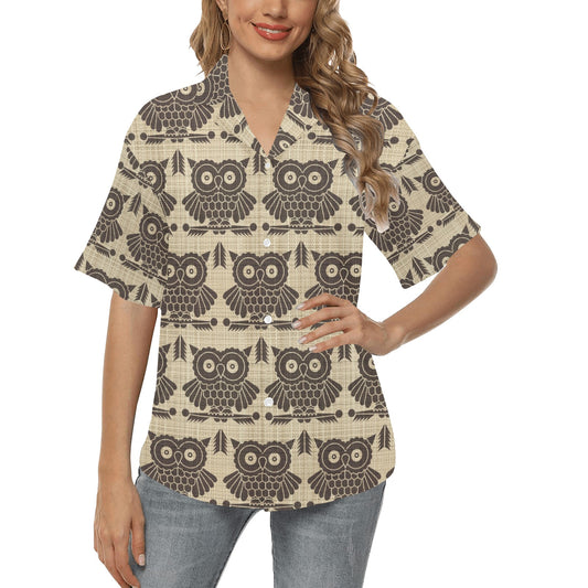 Owl Pattern Print Design A01 Women's Hawaiian Shirt