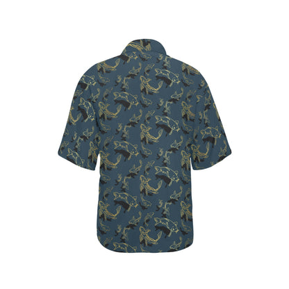 Koi Carp Gold Design Themed Print Women's Hawaiian Shirt
