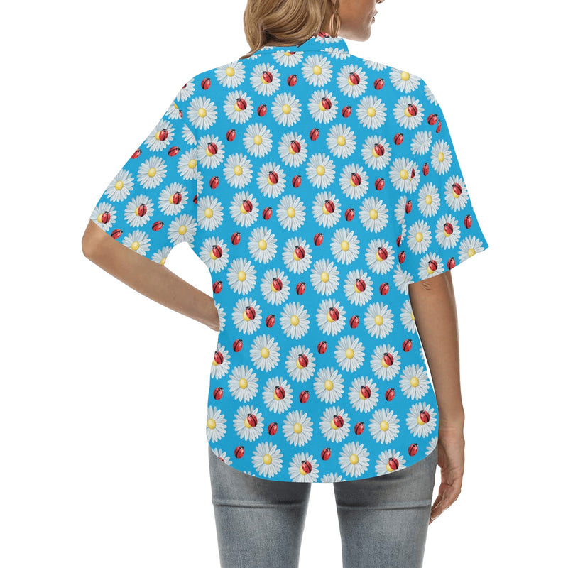 Ladybug with Daisy Themed Print Pattern Women's Hawaiian Shirt