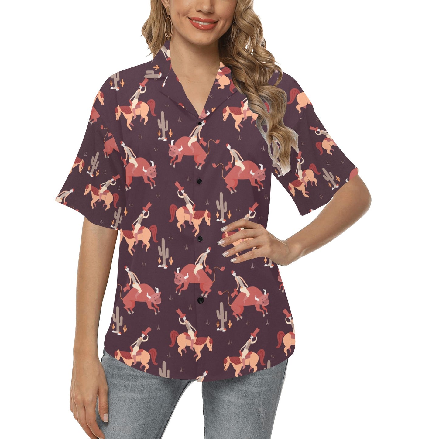 Rodeo Pattern Print Design A01 Women's Hawaiian Shirt