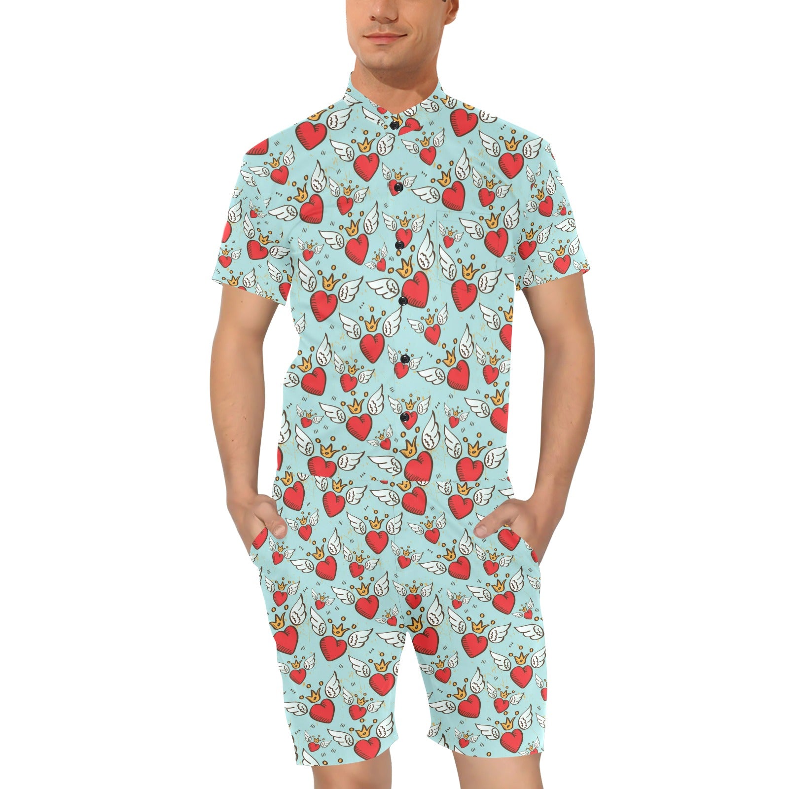 Angel Wings Heart Pattern Print Design 02 Men's Romper