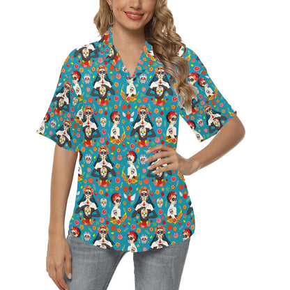 Day of the Dead Old School Girl Design Women's Hawaiian Shirt