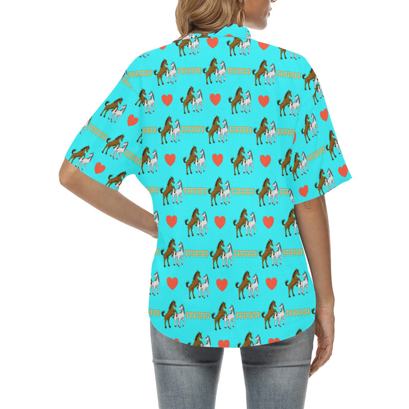 Horse Couple Love Print Design LKS309 Women's Hawaiian Shirt
