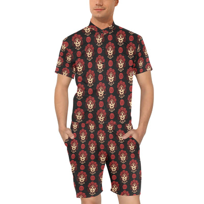 Day of the Dead Skull Girl Pattern Men's Romper