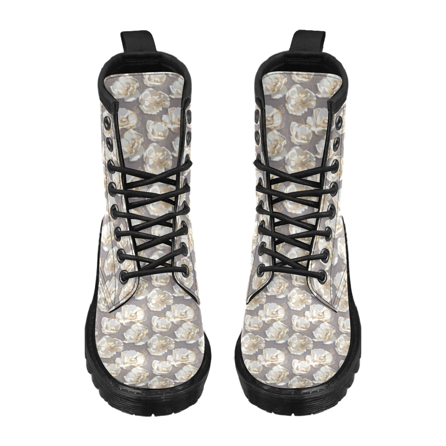 Elegant Grey Flower Print Women's Boots