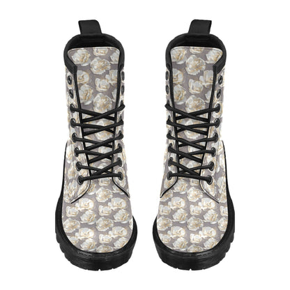 Elegant Grey Flower Print Women's Boots