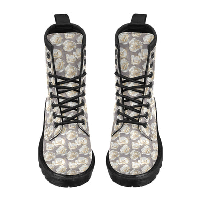 Elegant Grey Flower Print Women's Boots