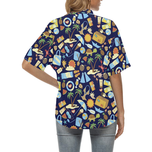 Beach Themed Pattern Print Design 04 Women's Hawaiian Shirt
