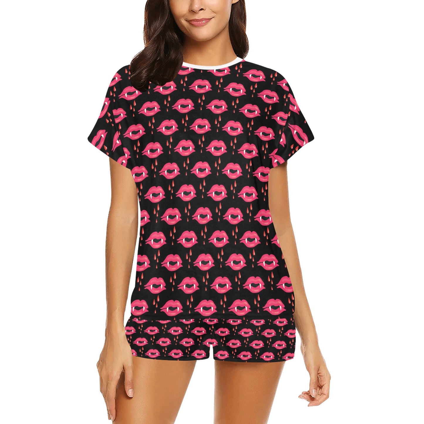 Vampire Lips Print Design LKS303 Women's Short Pajama Set