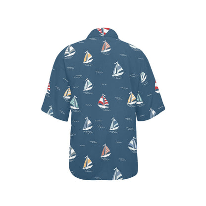 Sailing Ships Pattern Print Design A02 Women's Hawaiian Shirt