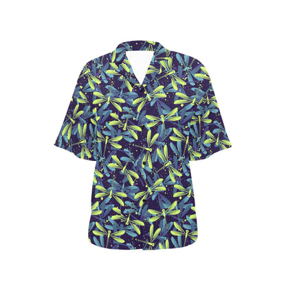 Dragonfly Lime Blue Print Pattern Women's Hawaiian Shirt