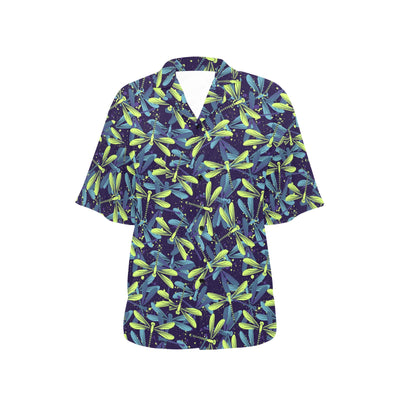 Dragonfly Lime Blue Print Pattern Women's Hawaiian Shirt