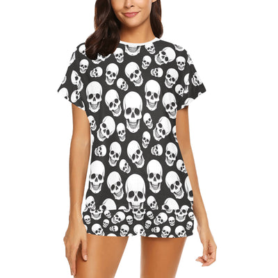 Skull Print Design LKS301 Women's Short Pajama Set