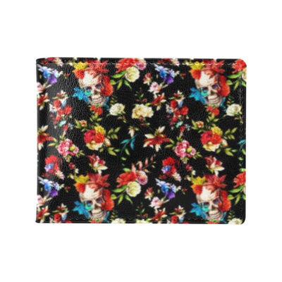 Skull Roses Flower Design Themed Print Men's ID Card Wallet