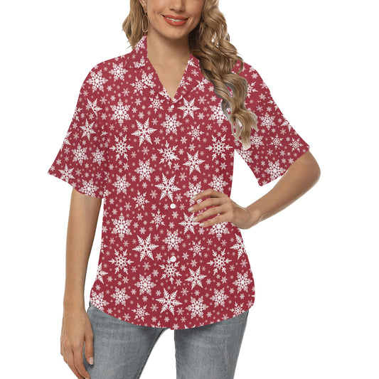 Snowflake Red Print Design LKS302 Women's Hawaiian Shirt