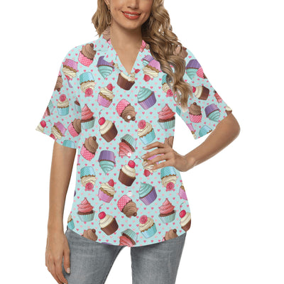 Cupcakes Fancy Heart Print Pattern Women's Hawaiian Shirt