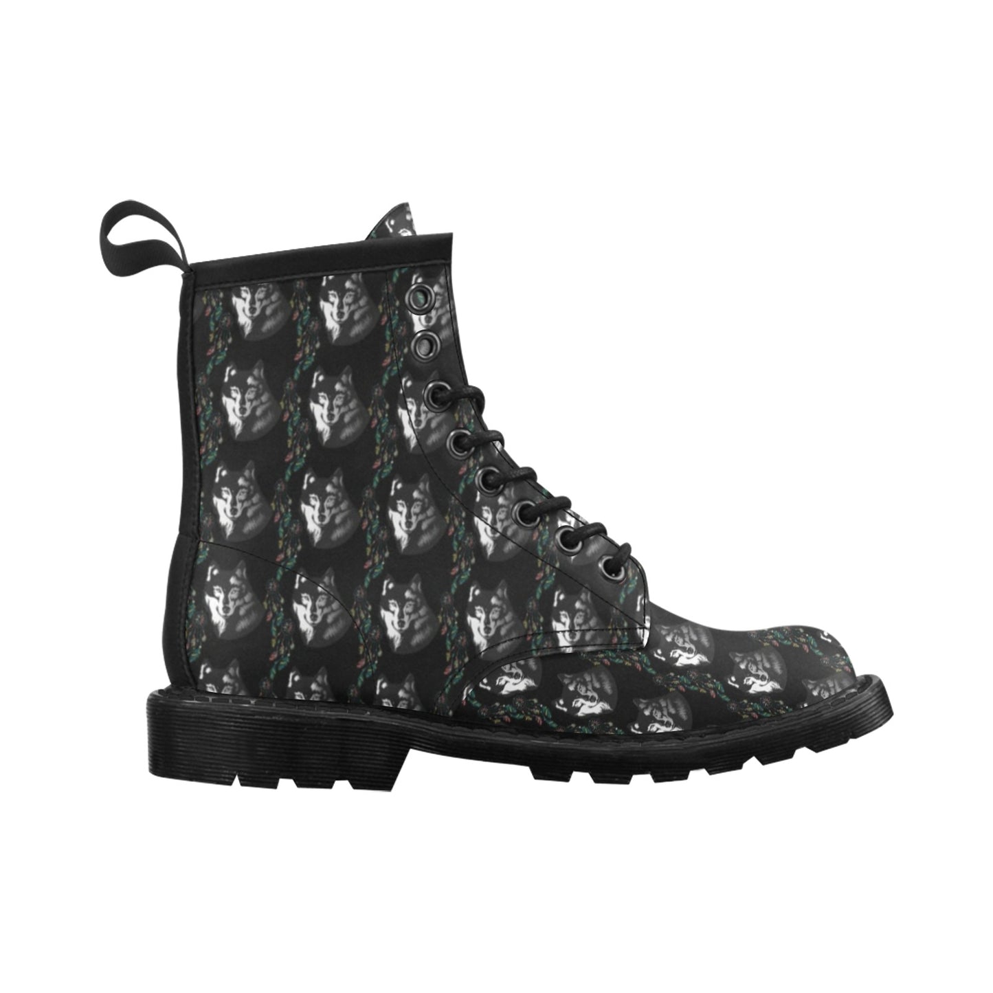 Wolf Black Dream Catcher Design Print Women's Boots