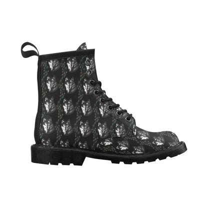 Wolf Black Dream Catcher Design Print Women's Boots