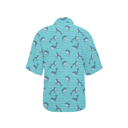 Whale Print Design LKS303 Women's Hawaiian Shirt