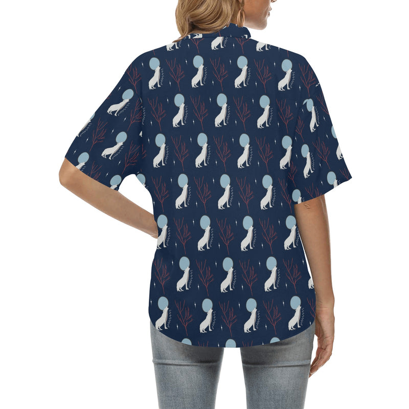 Wolf Moon Print Design LKS304 Women's Hawaiian Shirt