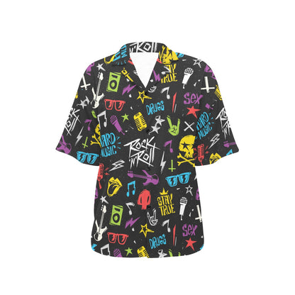 Rock and Roll Pattern Print Design A02 Women's Hawaiian Shirt