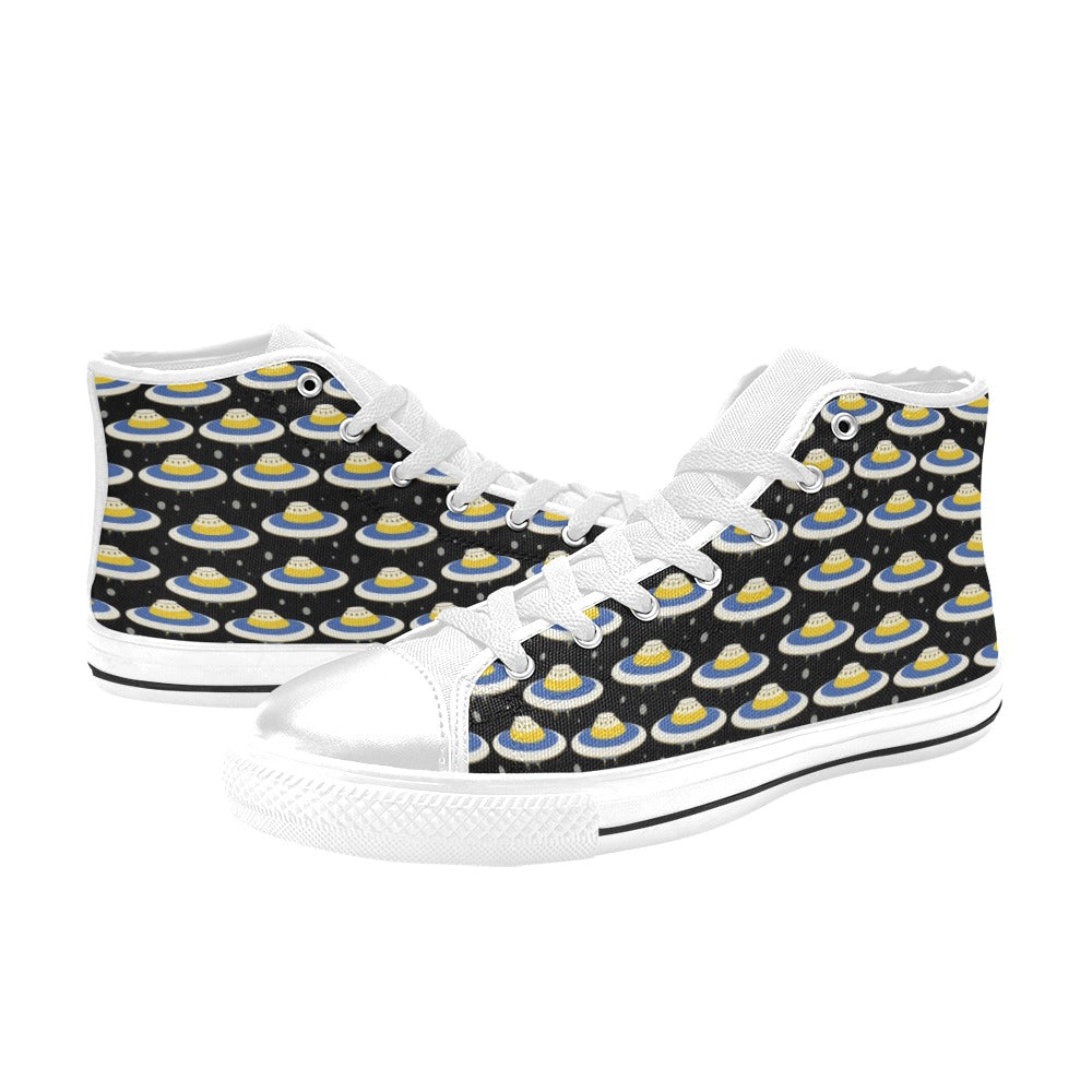 UFO Print Design LKS303 High Top Women's White Shoes