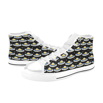 UFO Print Design LKS303 High Top Women's White Shoes