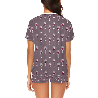 Wine Glass Pattern Print Design LKS305 Women's Short Pajama Set