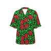 Red Hibiscus Embroidered Pattern Print Design HB032 Women's Hawaiian Shirt