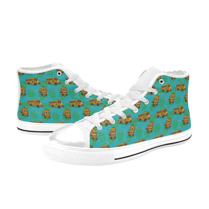 School Bus Print Design LKS308 High Top Women's White Shoes