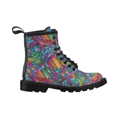 Feather Multicolor Design Print Women's Boots