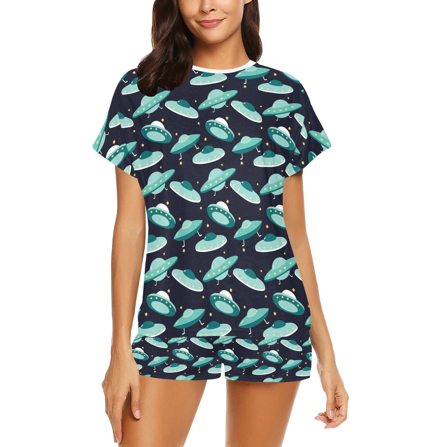 UFO Print Design LKS304 Women's Short Pajama Set