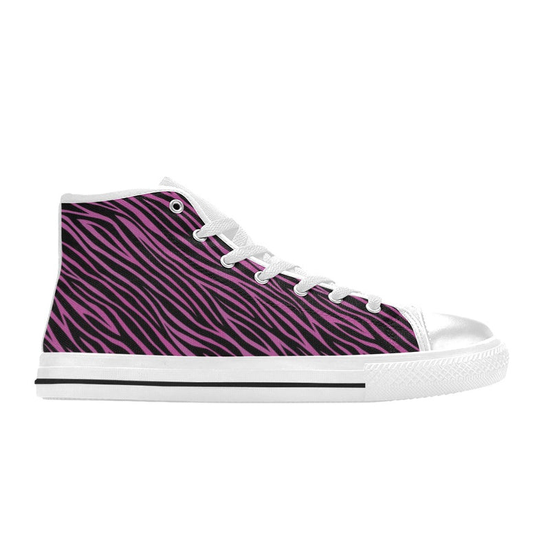 Zebra Pink Print Design LKS304 High Top Women's White Shoes