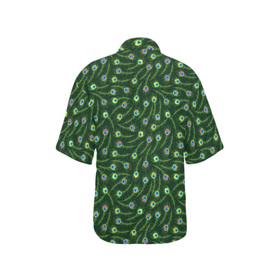 Peacock Feather Green Design Print Women's Hawaiian Shirt